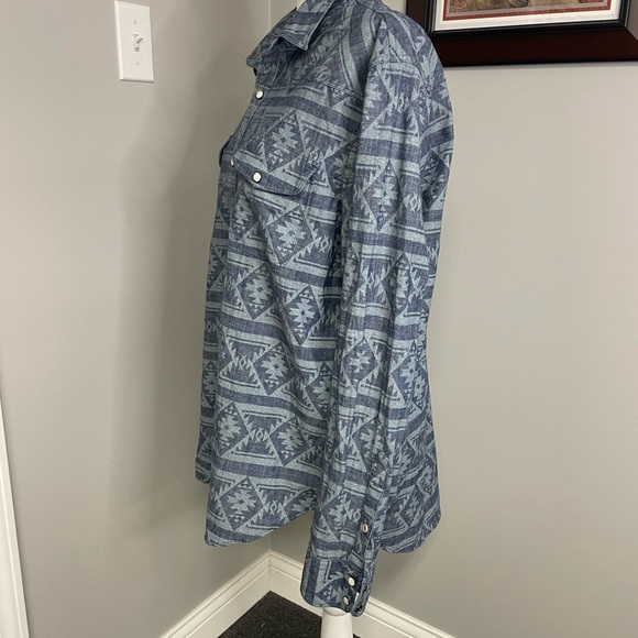 Lucky Brand Shirt Mens PEARL SNAP Large Saturday Stretch Button‎ Denim Aztec L - Picture 3 of 9